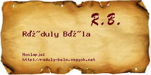 Ráduly Béla névjegykártya